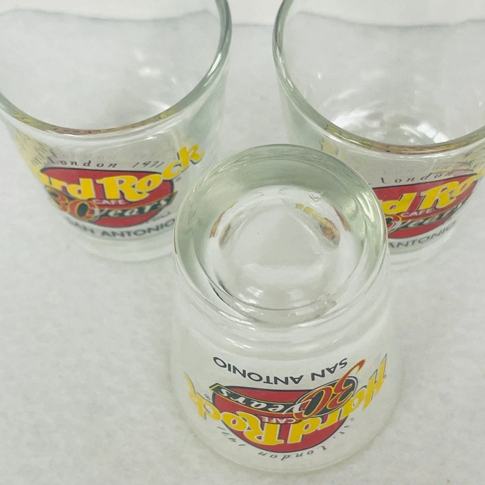 Hard Rock Cafe San Antonio 30 Years Anniversary Shot Glass Set of 3 Clear Logo